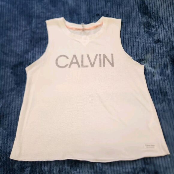 Calvin Klein Performance Logo Rib Trim Tank Bright White Large XXL - Picture 5 of 11